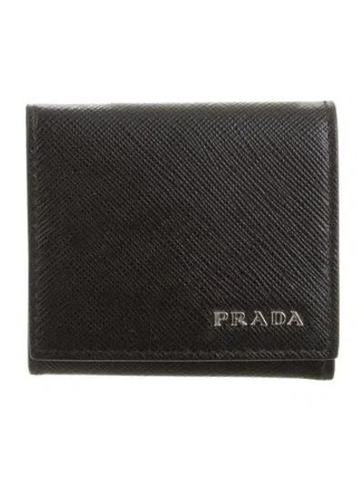 Pre-owned Prada Saffiano Metal Leather Card Holder In Black