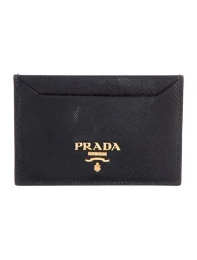 Pre-owned Prada Saffiano Metal Leather Card Holder In Black