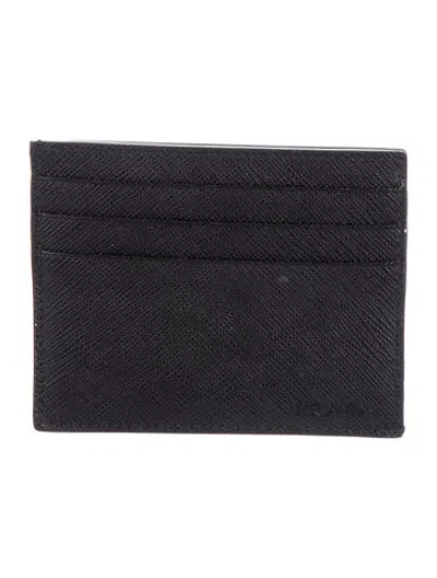 Pre-owned Prada Saffiano Metal Leather Card Holder In Black