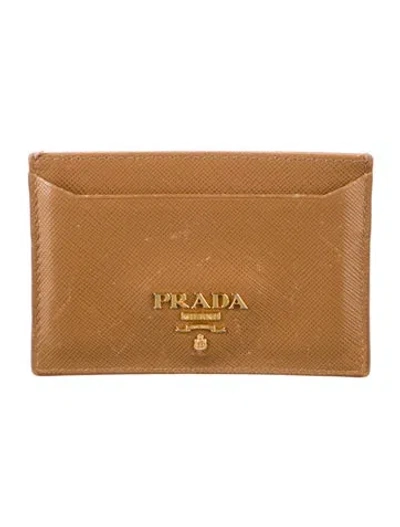 Pre-owned Prada Saffiano Metal Leather Card Holder In Brown