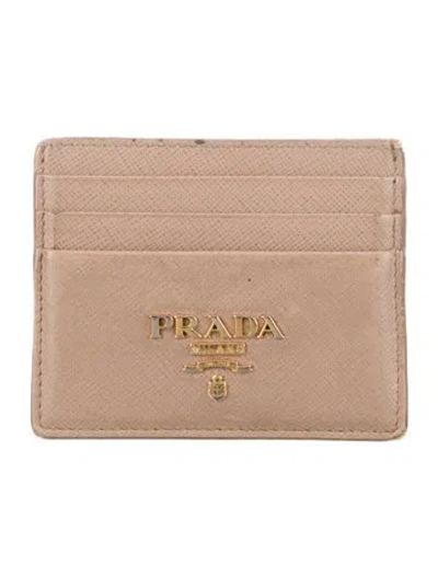 Pre-owned Prada Saffiano Metal Leather Card Holder In Neutrals