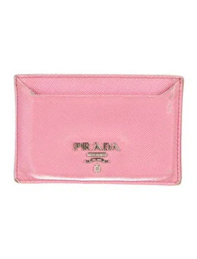 Pre-owned Prada Saffiano Metal Leather Card Holder In Pink
