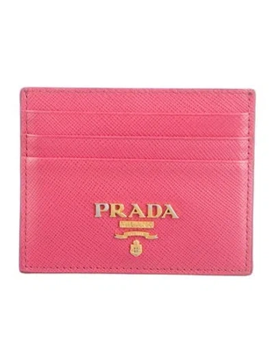 Pre-owned Prada Saffiano Metal Leather Card Holder In Pink