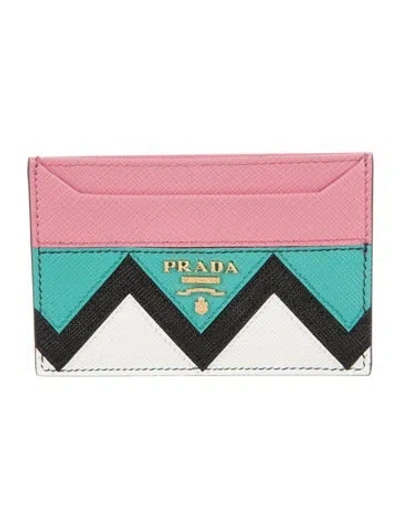Pre-owned Prada Saffiano Metal Leather Card Holder In Pink