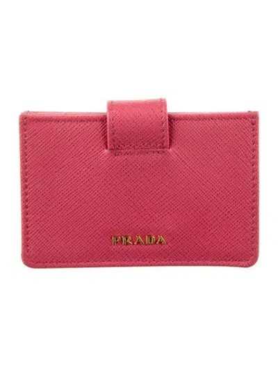 Pre-owned Prada Saffiano Metal Leather Card Holder In Pink