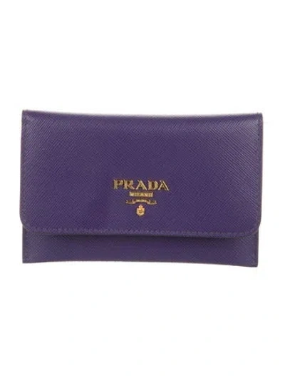 Pre-owned Prada Saffiano Metal Leather Card Holder In Purple