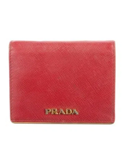 Pre-owned Prada Saffiano Metal Leather Card Holder In Red
