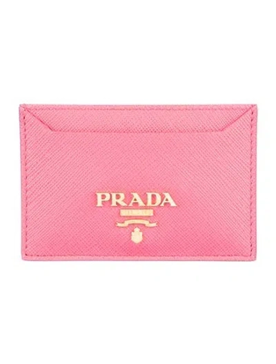 Pre-owned Prada Saffiano Metal Leather Card Holder W/ Tags In Pink