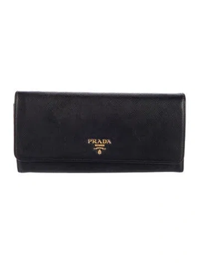 Pre-owned Prada Saffiano Metal Leather Clutch In Black