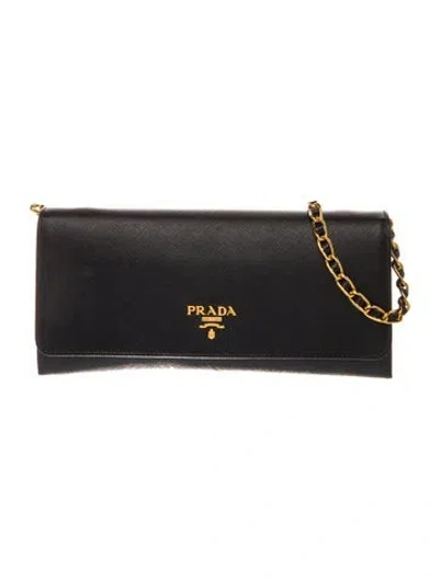 Pre-owned Prada Saffiano Metal Leather Clutch In Black