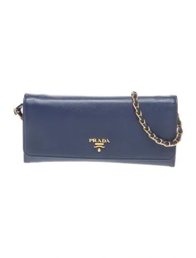 Pre-owned Prada Saffiano Metal Leather Clutch In Blue