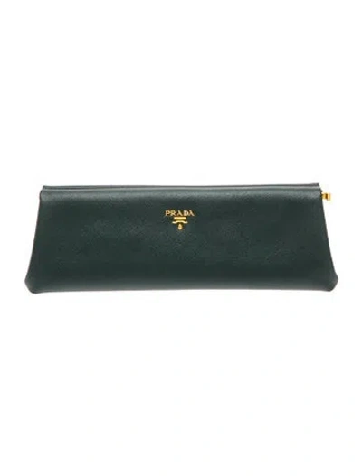 Pre-owned Prada Saffiano Metal Leather Clutch In Green