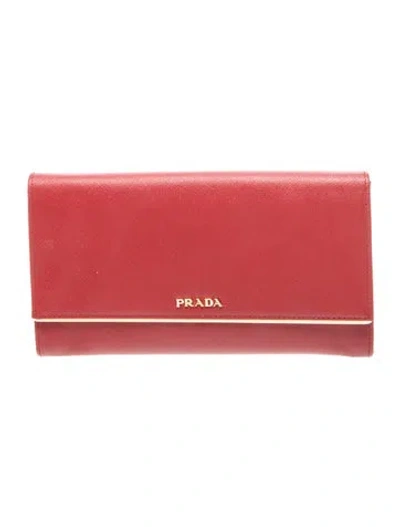 Pre-owned Prada Saffiano Metal Leather Clutch In Red