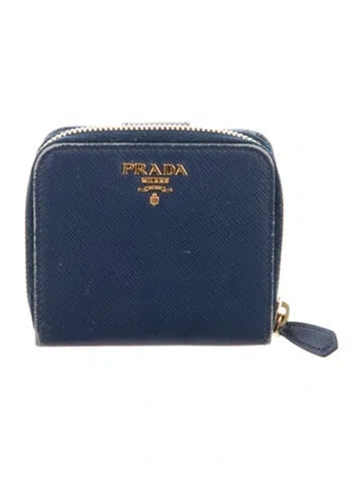 Pre-owned Prada Saffiano Metal Leather Coin Pouch In Blue
