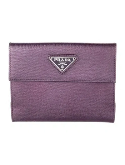Pre-owned Prada Saffiano Metal Leather Compact Wallet