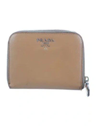 Pre-owned Prada Saffiano Metal Leather Compact Wallet In Neutral