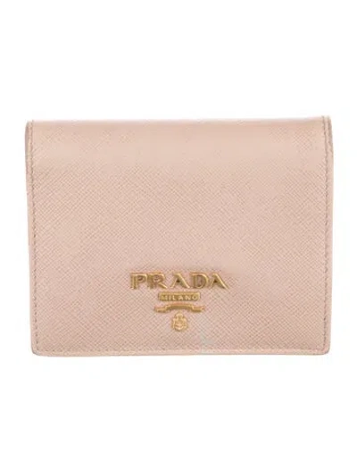 Pre-owned Prada Saffiano Metal Leather Compact Wallet In Neutral