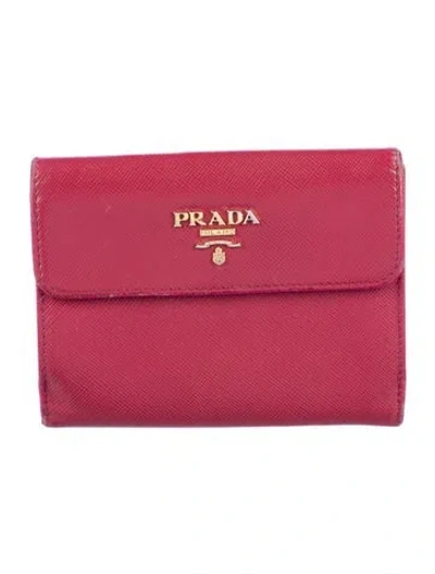 Pre-owned Prada Saffiano Metal Leather Compact Wallet In Pink