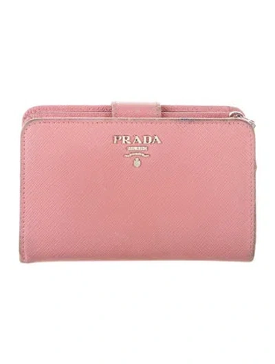 Pre-owned Prada Saffiano Metal Leather Compact Wallet In Pink