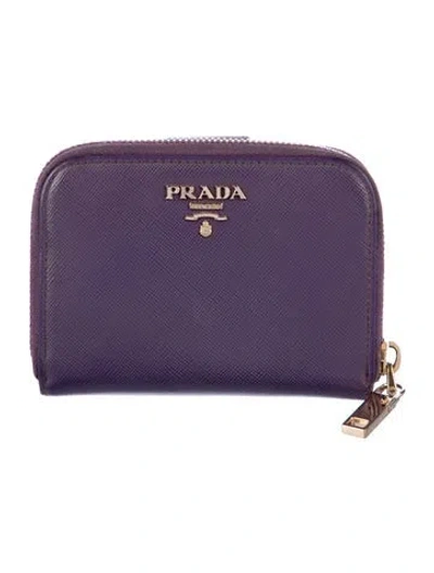 Pre-owned Prada Saffiano Metal Leather Compact Wallet In Purple
