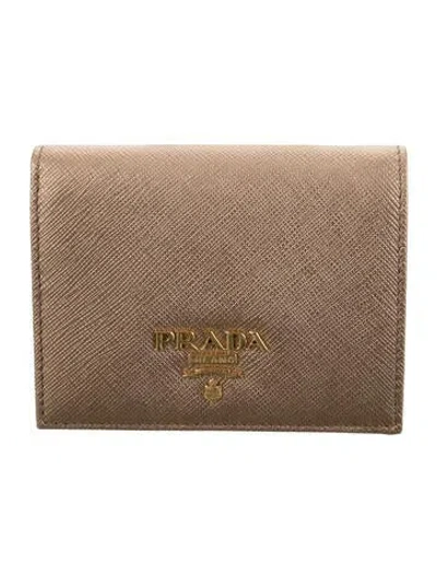 Pre-owned Prada Saffiano Metal Leather Compact Wallet W/ Tags In Silver