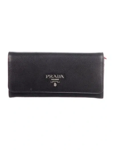 Pre-owned Prada Saffiano Metal Leather Continental Wallet In Black