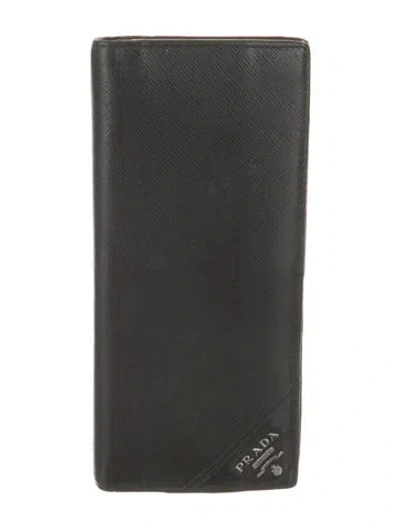 Pre-owned Prada Saffiano Metal Leather Continental Wallet In Black