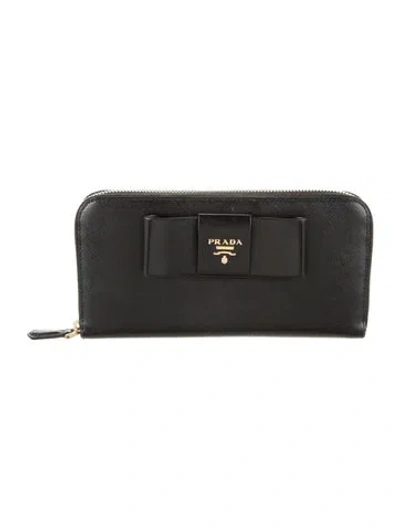 Pre-owned Prada Saffiano Metal Leather Continental Wallet In Black