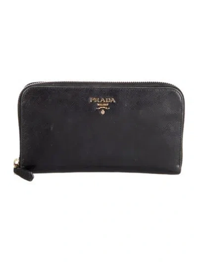Pre-owned Prada Saffiano Metal Leather Continental Wallet In Black