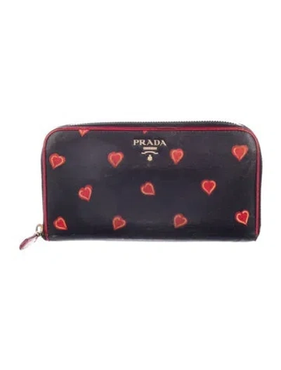 Pre-owned Prada Saffiano Metal Leather Continental Wallet In Black