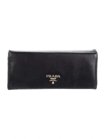 Pre-owned Prada Saffiano Metal Leather Continental Wallet In Black