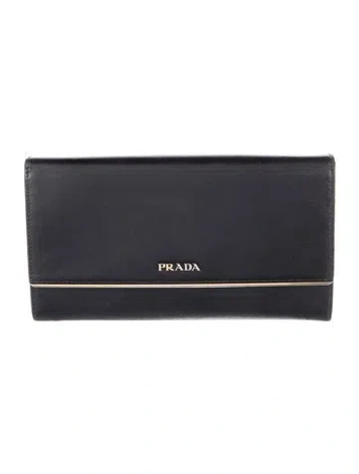 Pre-owned Prada Saffiano Metal Leather Continental Wallet In Black