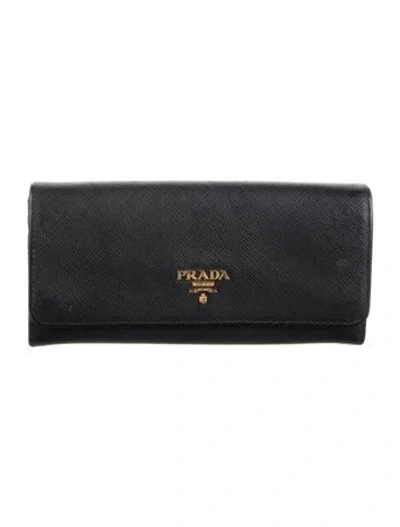 Pre-owned Prada Saffiano Metal Leather Continental Wallet In Black