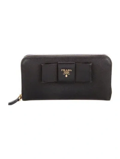 Pre-owned Prada Saffiano Metal Leather Continental Wallet In Black