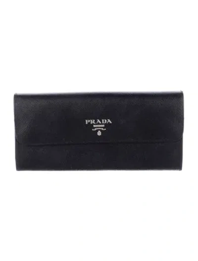 Pre-owned Prada Saffiano Metal Leather Continental Wallet In Black