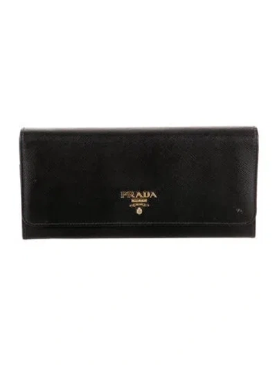 Pre-owned Prada Saffiano Metal Leather Continental Wallet In Black