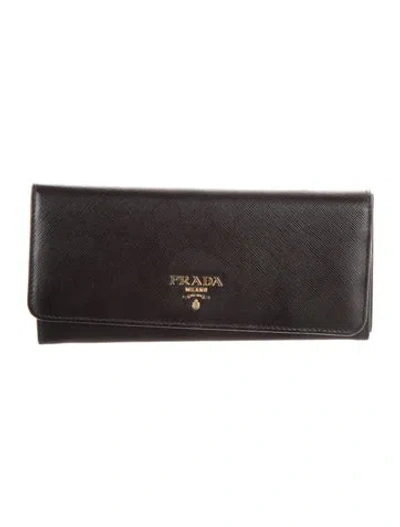 Pre-owned Prada Saffiano Metal Leather Continental Wallet In Black