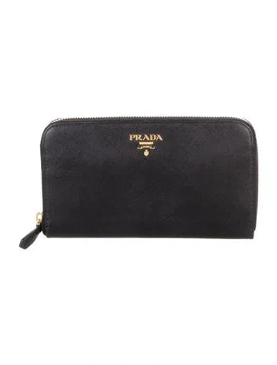 Pre-owned Prada Saffiano Metal Leather Continental Wallet In Black