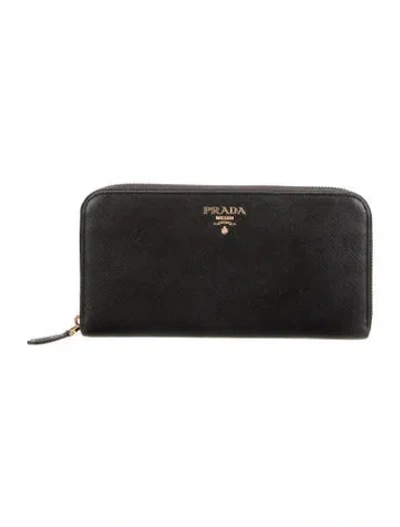 Pre-owned Prada Saffiano Metal Leather Continental Wallet In Black