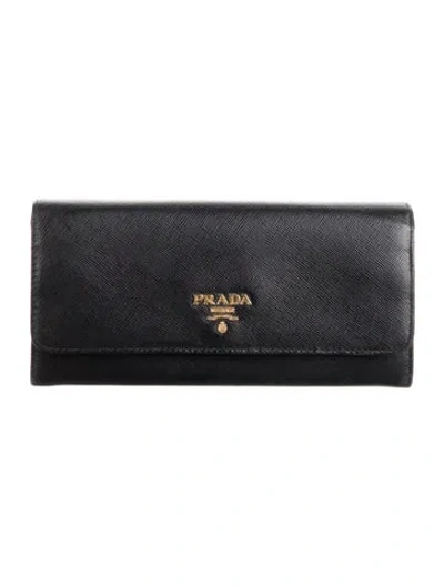Pre-owned Prada Saffiano Metal Leather Continental Wallet In Black