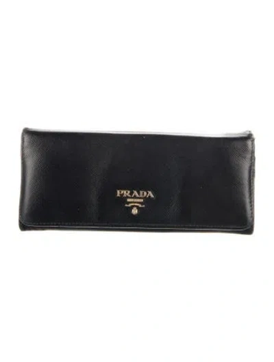 Pre-owned Prada Saffiano Metal Leather Continental Wallet In Black