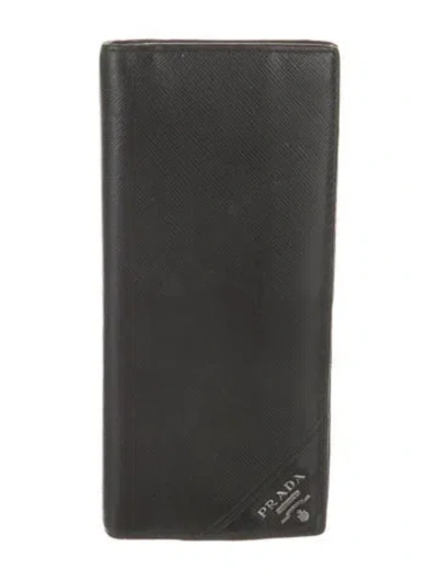 Pre-owned Prada Saffiano Metal Leather Continental Wallet In Black