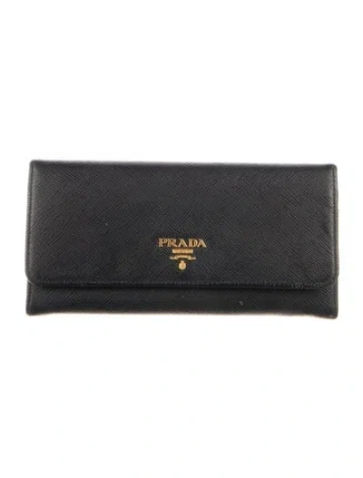 Pre-owned Prada Saffiano Metal Leather Continental Wallet In Black