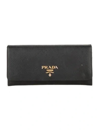Pre-owned Prada Saffiano Metal Leather Continental Wallet In Black