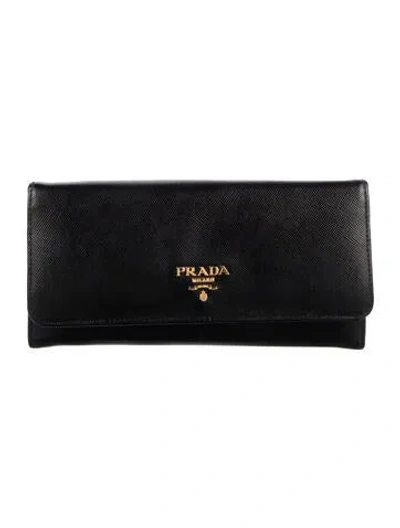 Pre-owned Prada Saffiano Metal Leather Continental Wallet In Black