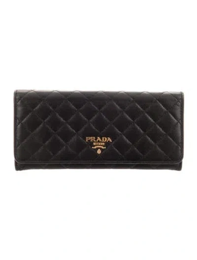 Pre-owned Prada Saffiano Metal Leather Continental Wallet In Black