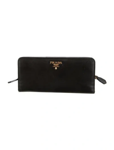 Pre-owned Prada Saffiano Metal Leather Continental Wallet In Black