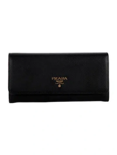 Pre-owned Prada Saffiano Metal Leather Continental Wallet In Black