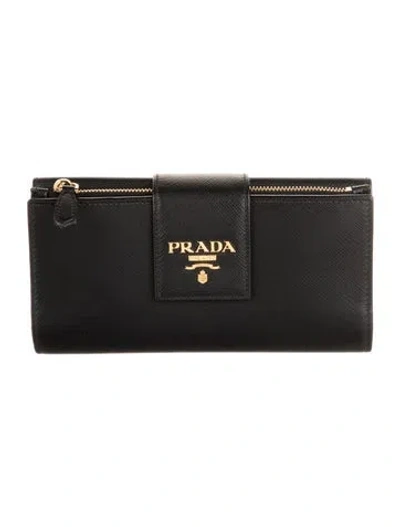 Pre-owned Prada Saffiano Metal Leather Continental Wallet In Black