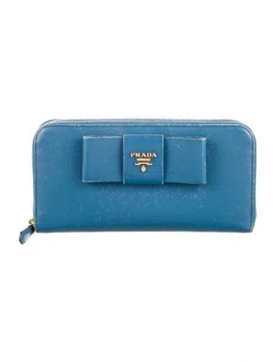 Pre-owned Prada Saffiano Metal Leather Continental Wallet In Blue